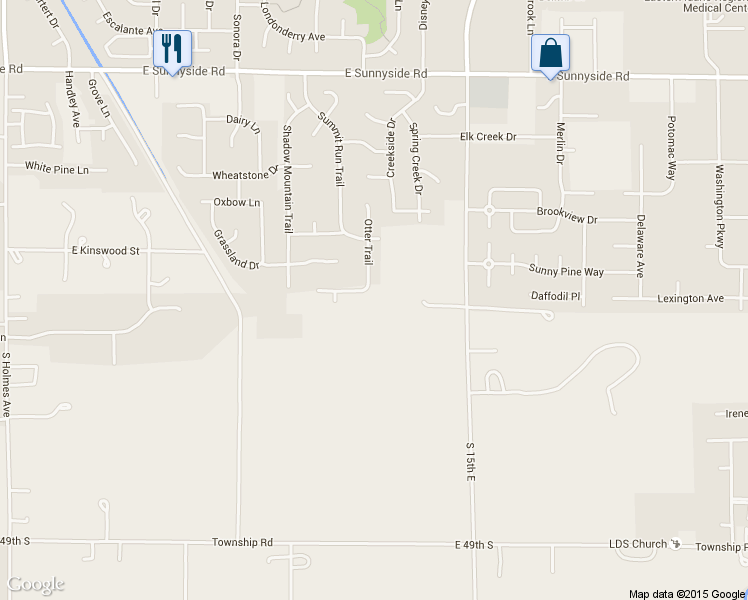 map of restaurants, bars, coffee shops, grocery stores, and more near 1296 Cabin Cove in Idaho Falls