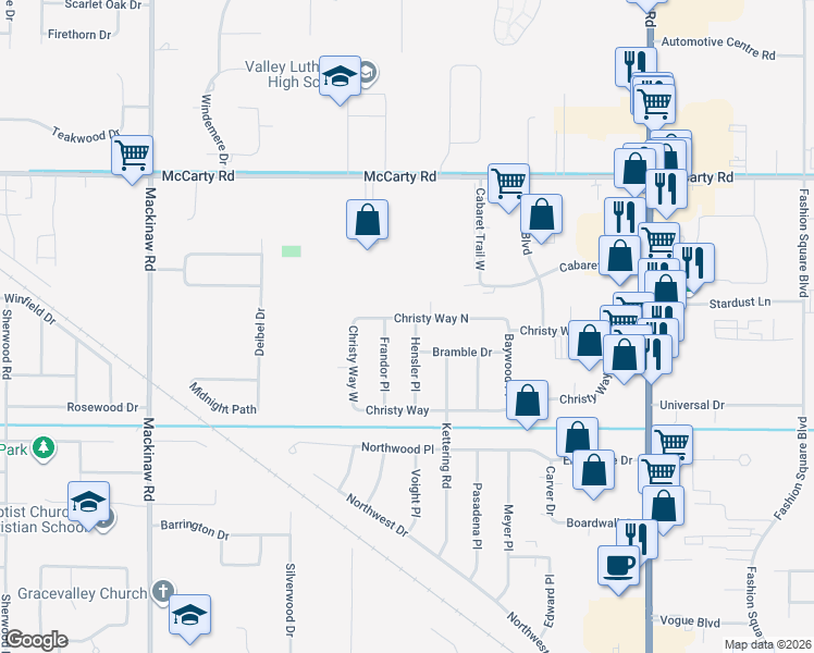 map of restaurants, bars, coffee shops, grocery stores, and more near 3701 Hensler Place in Saginaw