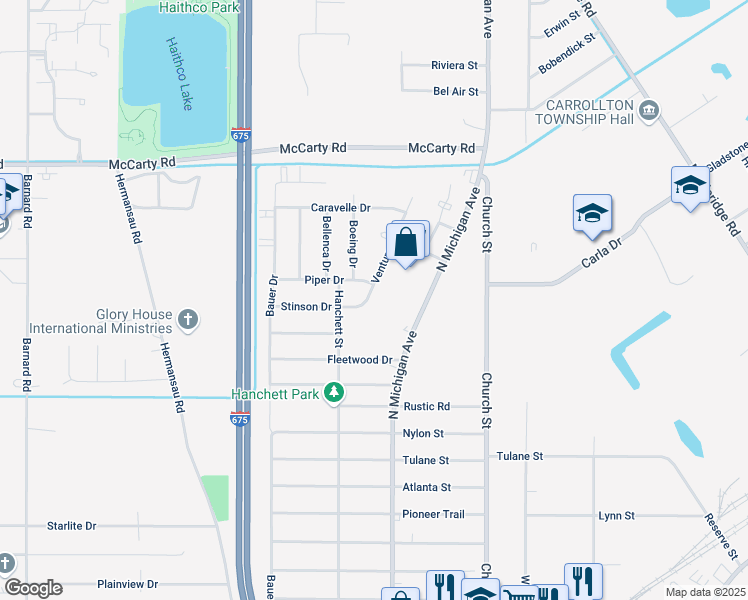 map of restaurants, bars, coffee shops, grocery stores, and more near 3766 Ventura Drive in Saginaw