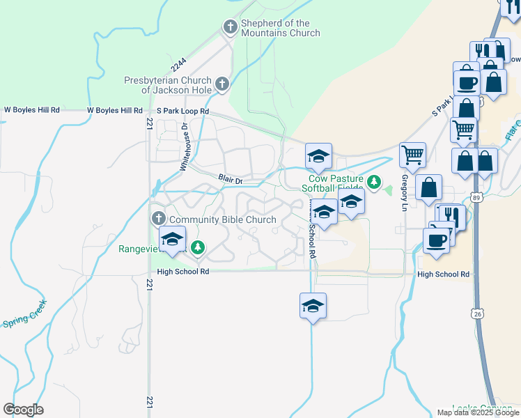 map of restaurants, bars, coffee shops, grocery stores, and more near 2110 Lilac Lane in Jackson