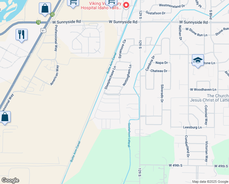 map of restaurants, bars, coffee shops, grocery stores, and more near 680 Carriagegate Lane in Idaho Falls