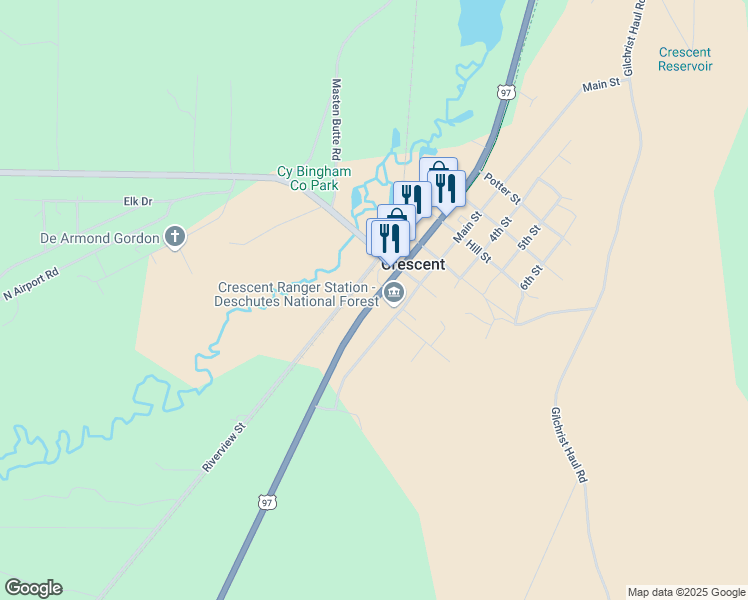 map of restaurants, bars, coffee shops, grocery stores, and more near 136471 U.S. 97 in Crescent