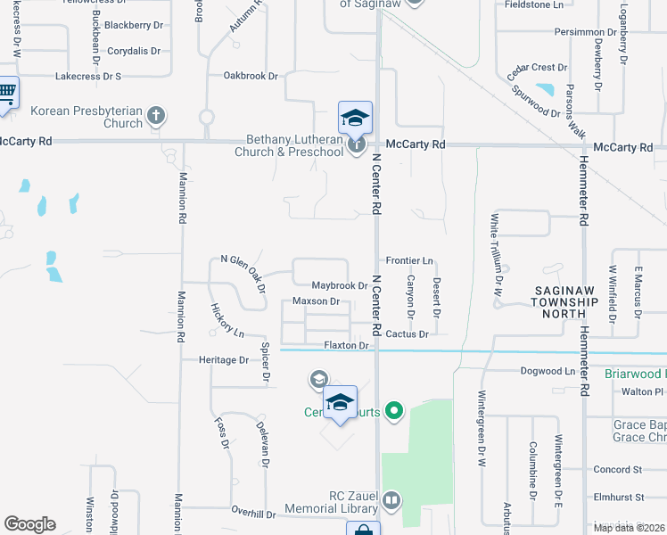 map of restaurants, bars, coffee shops, grocery stores, and more near 3695 Dustine Drive East in Saginaw