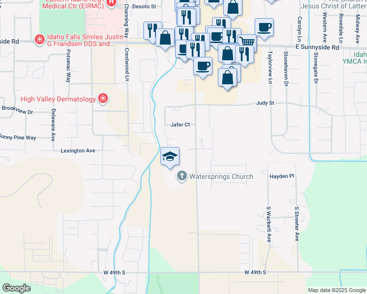map of restaurants, bars, coffee shops, grocery stores, and more near 4000 South 25th East in Idaho Falls