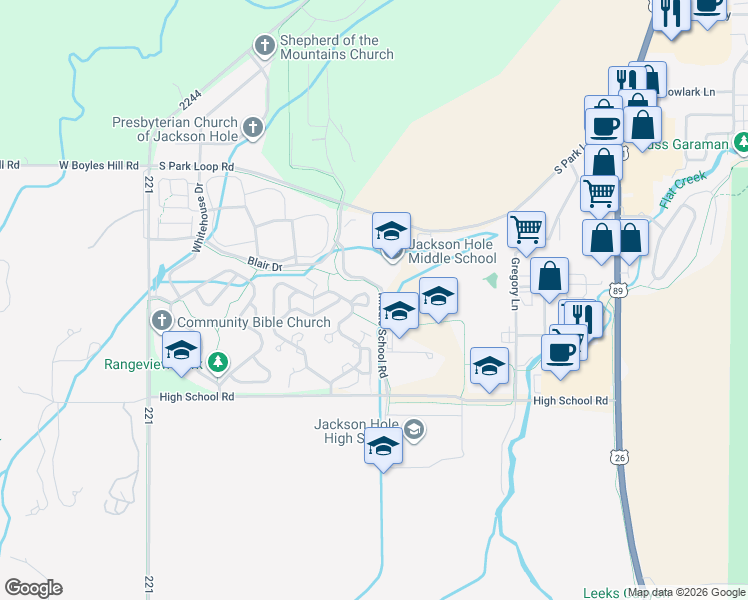 map of restaurants, bars, coffee shops, grocery stores, and more near 2074 Cedar Loop in Jackson