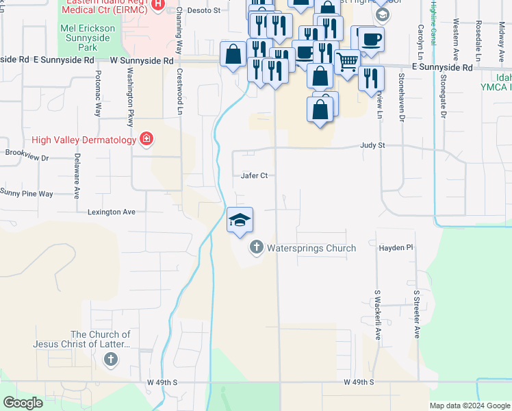 map of restaurants, bars, coffee shops, grocery stores, and more near 4000 South 25th East in Idaho Falls