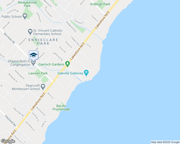 map of restaurants, bars, coffee shops, grocery stores, and more near 10 Ennisclare Drive West in Oakville