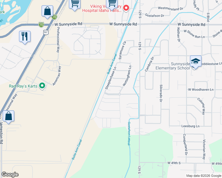 map of restaurants, bars, coffee shops, grocery stores, and more near 680 Carriagegate Lane in Idaho Falls