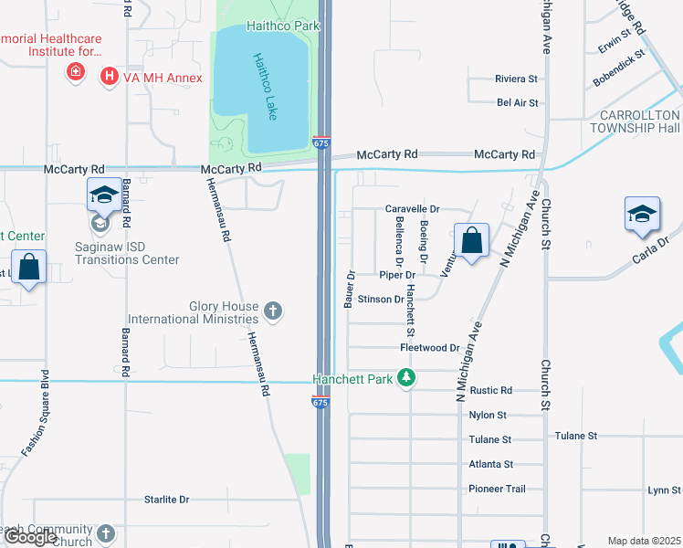 map of restaurants, bars, coffee shops, grocery stores, and more near 3830 Bauer Drive in Saginaw