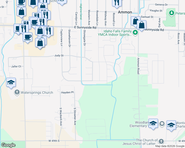 map of restaurants, bars, coffee shops, grocery stores, and more near 3984 Summerwood Lane in Ammon