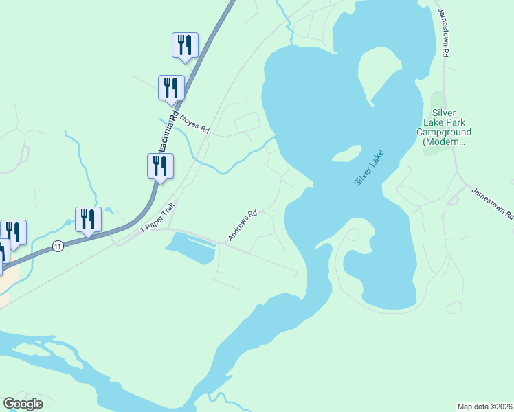 map of restaurants, bars, coffee shops, grocery stores, and more near 48 Andrews Road in Tilton