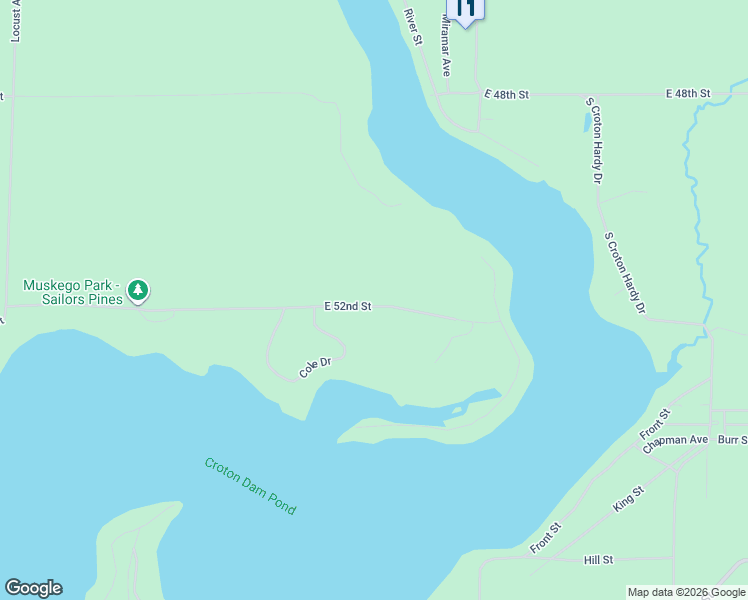 map of restaurants, bars, coffee shops, grocery stores, and more near 6203 East 52nd Street in Newaygo