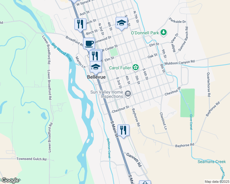 map of restaurants, bars, coffee shops, grocery stores, and more near Poplar St in Bellevue