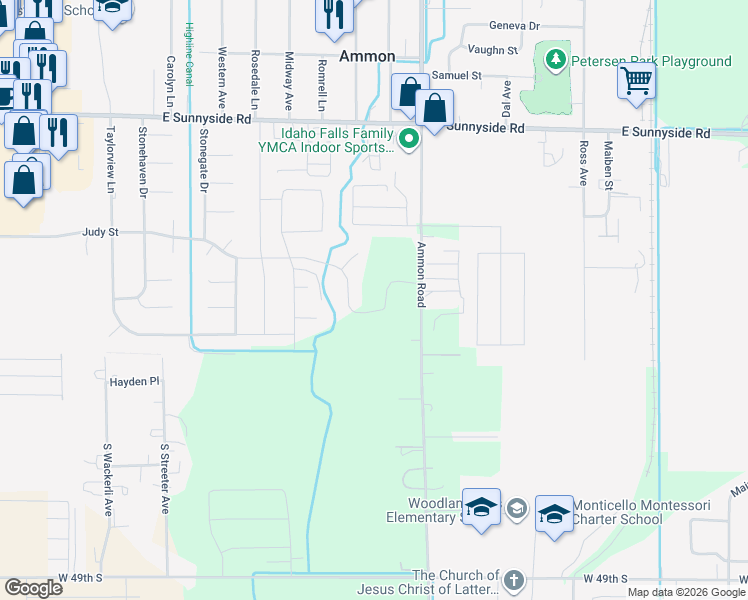 map of restaurants, bars, coffee shops, grocery stores, and more near 4946 North 2900 East in Idaho Falls
