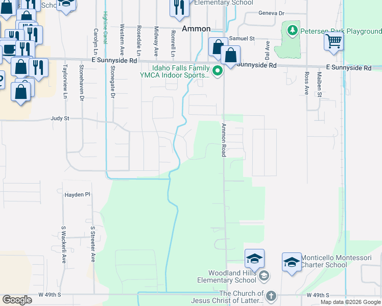 map of restaurants, bars, coffee shops, grocery stores, and more near 3872 Judy Street in Ammon