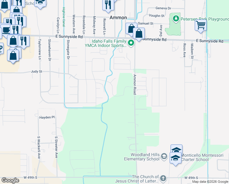 map of restaurants, bars, coffee shops, grocery stores, and more near 4946 North 2900 East in Idaho Falls