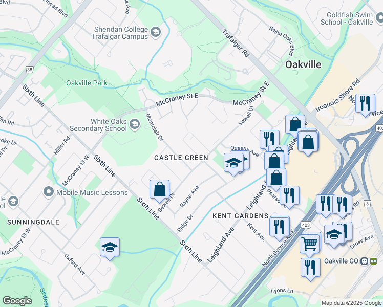 map of restaurants, bars, coffee shops, grocery stores, and more near 1226 Napier Crescent in Oakville