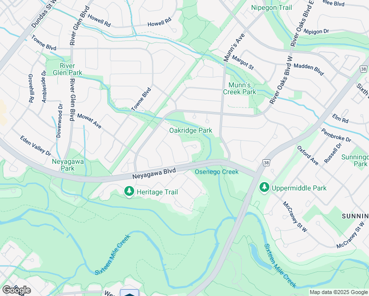map of restaurants, bars, coffee shops, grocery stores, and more near 345 Oakridge Court in Oakville