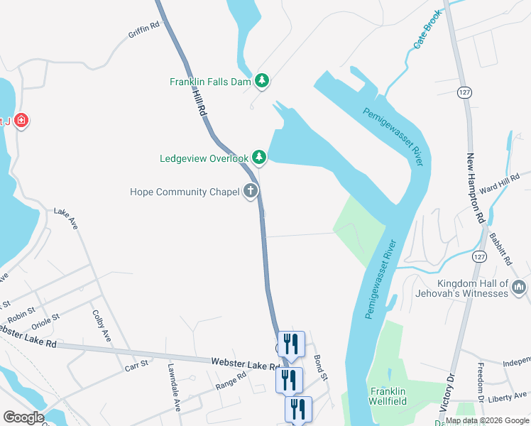 map of restaurants, bars, coffee shops, grocery stores, and more near 15 Ledgeview Drive in Franklin