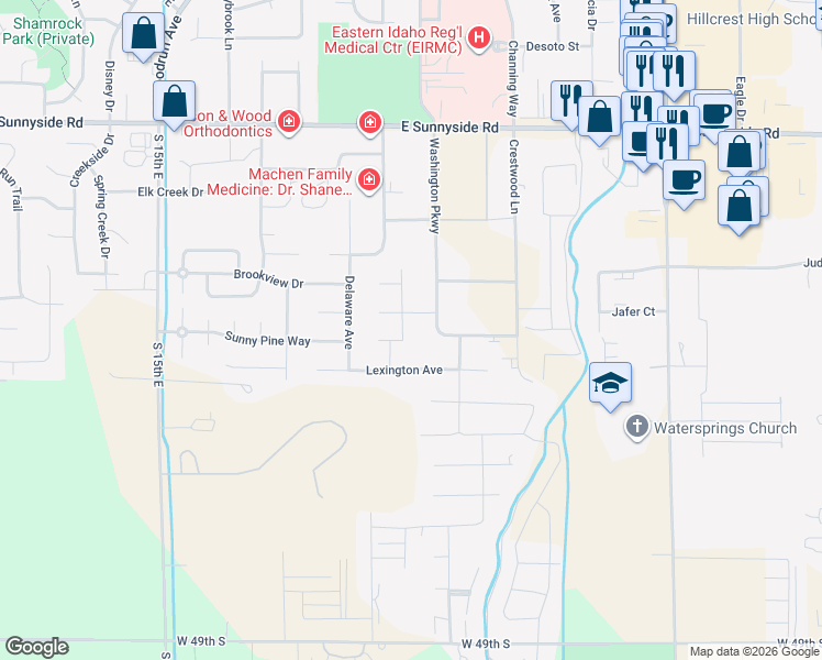 map of restaurants, bars, coffee shops, grocery stores, and more near 2015 Bennington Drive in Idaho Falls
