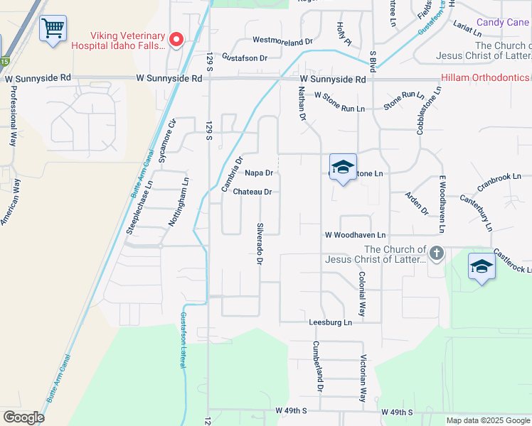 map of restaurants, bars, coffee shops, grocery stores, and more near 3951 Silverado Drive in Idaho Falls