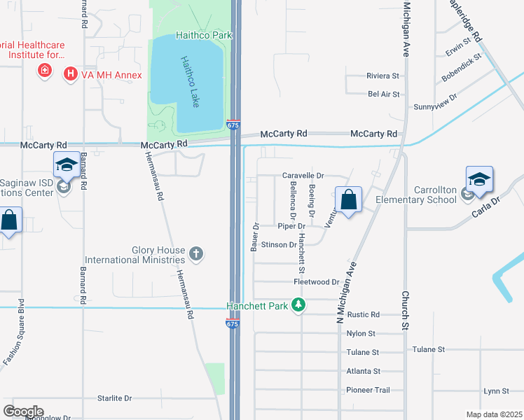 map of restaurants, bars, coffee shops, grocery stores, and more near 3830 Bauer Drive in Saginaw
