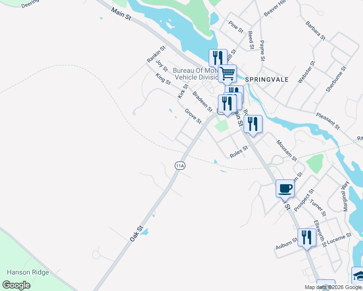 map of restaurants, bars, coffee shops, grocery stores, and more near 11 Whipple Street in Sanford