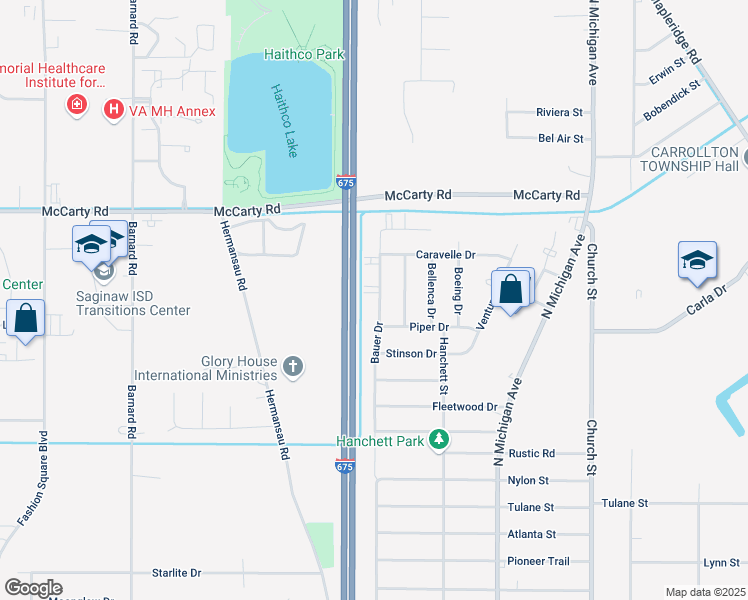 map of restaurants, bars, coffee shops, grocery stores, and more near 3841 Bauer Drive in Saginaw