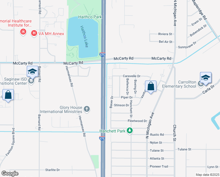 map of restaurants, bars, coffee shops, grocery stores, and more near 3830 Bauer Drive in Saginaw