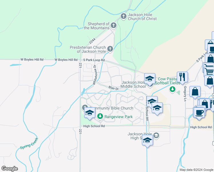 map of restaurants, bars, coffee shops, grocery stores, and more near Blair Drive in Jackson