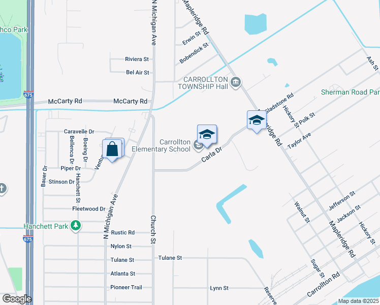 map of restaurants, bars, coffee shops, grocery stores, and more near 3211 Carla Drive in Saginaw