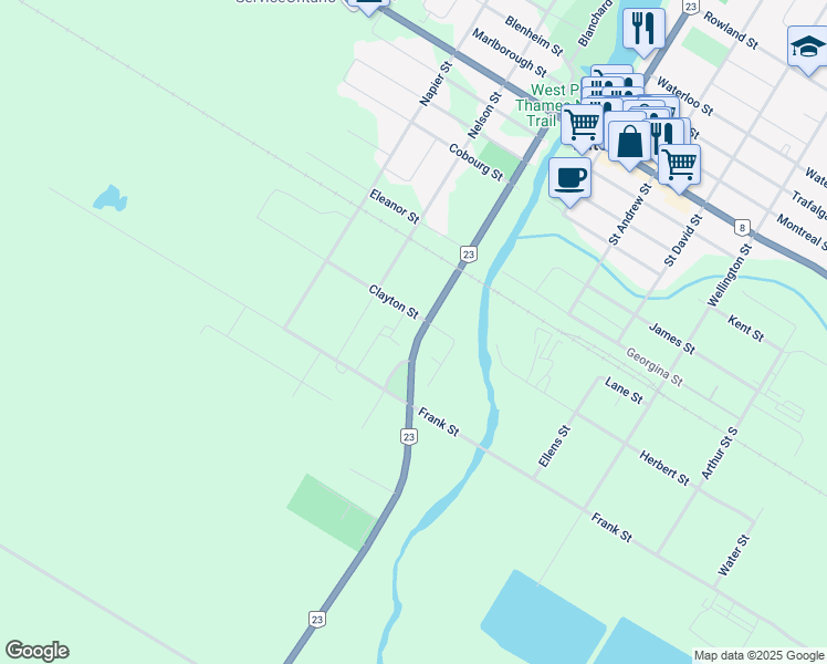map of restaurants, bars, coffee shops, grocery stores, and more near 22 Road 164 in Mitchell
