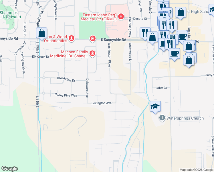 map of restaurants, bars, coffee shops, grocery stores, and more near 2015 Bennington Drive in Idaho Falls