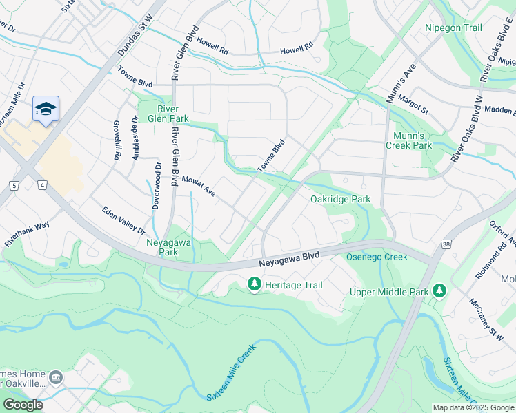 map of restaurants, bars, coffee shops, grocery stores, and more near 400 Carrier Lane in Oakville