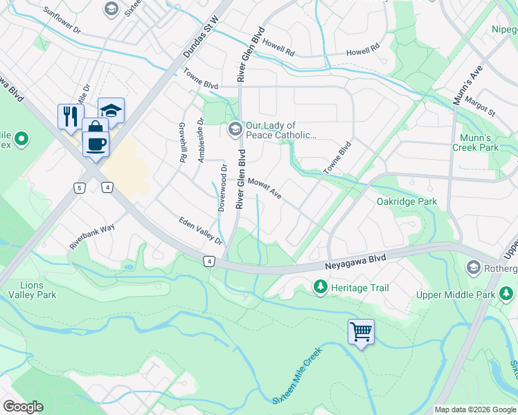 map of restaurants, bars, coffee shops, grocery stores, and more near 2318 Strawfield Court in Oakville