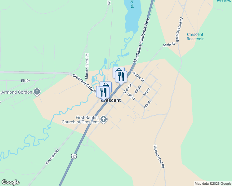 map of restaurants, bars, coffee shops, grocery stores, and more near in Crescent