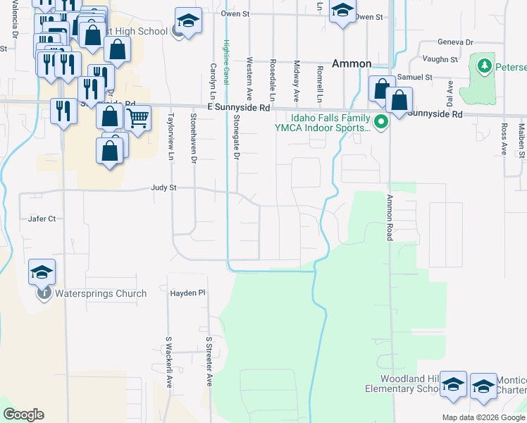 map of restaurants, bars, coffee shops, grocery stores, and more near 3826-3984 Summerwood Lane in Ammon