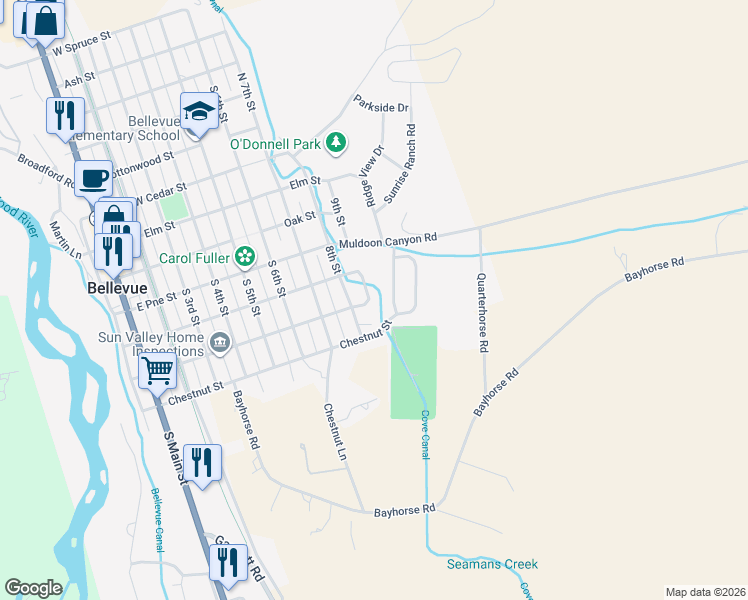 map of restaurants, bars, coffee shops, grocery stores, and more near 811 Chestnut Street in Bellevue