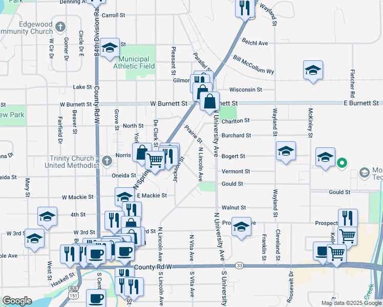 map of restaurants, bars, coffee shops, grocery stores, and more near 218 East Main Street in Beaver Dam