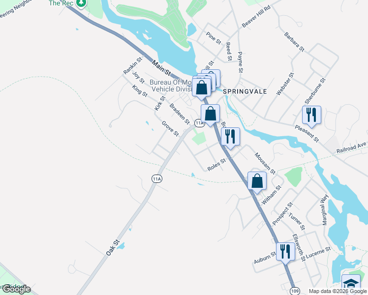 map of restaurants, bars, coffee shops, grocery stores, and more near 13 Howard Street in Sanford