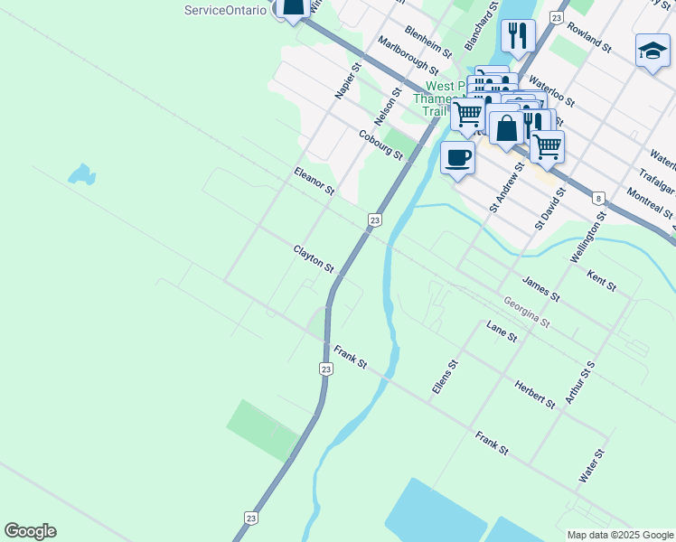 map of restaurants, bars, coffee shops, grocery stores, and more near 22 Road 164 in Mitchell