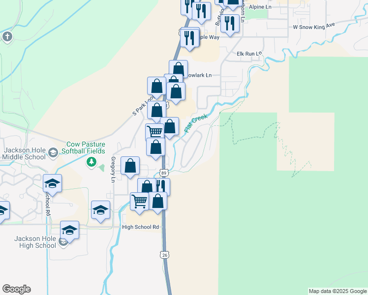 map of restaurants, bars, coffee shops, grocery stores, and more near 2046 Hidden Ranch Loop in Jackson