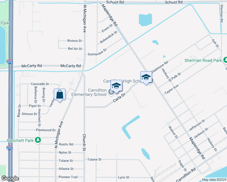 map of restaurants, bars, coffee shops, grocery stores, and more near 3211 Carla Drive in Saginaw