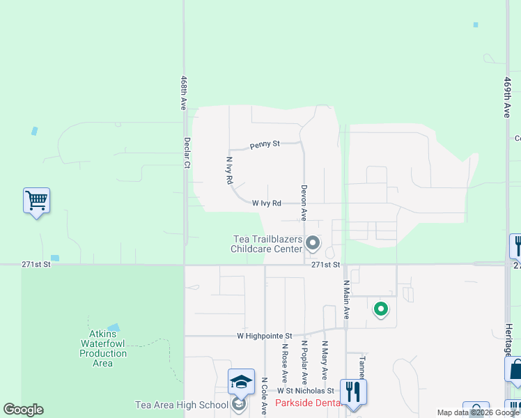 map of restaurants, bars, coffee shops, grocery stores, and more near 2305 Sienna Circle in Tea