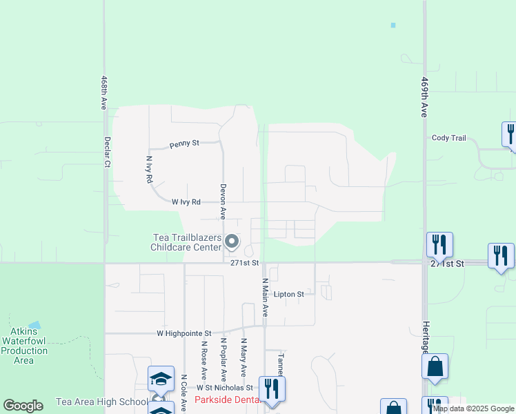 map of restaurants, bars, coffee shops, grocery stores, and more near 101 West Ivy Road in Tea