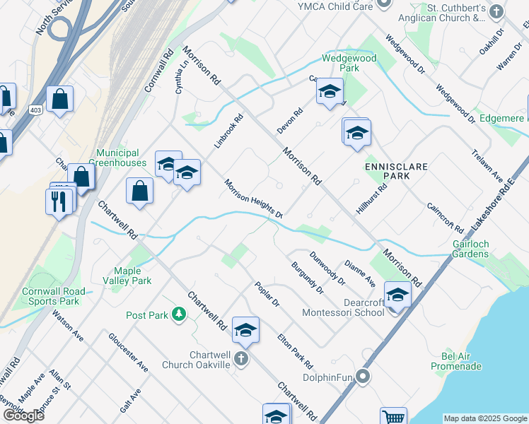 map of restaurants, bars, coffee shops, grocery stores, and more near 1146 Morrison Heights Drive in Oakville