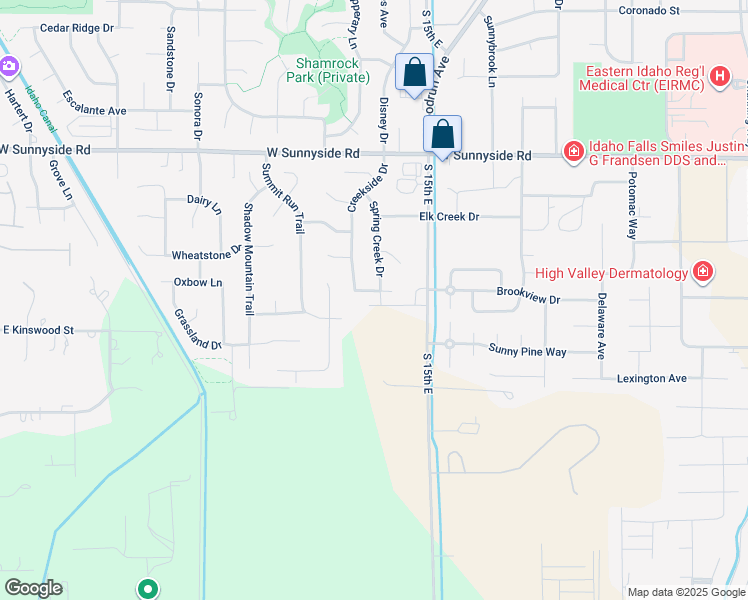 map of restaurants, bars, coffee shops, grocery stores, and more near 3800 Spring Creek Drive in Idaho Falls