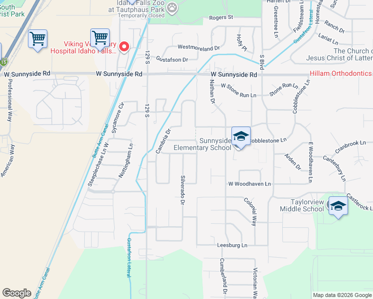 map of restaurants, bars, coffee shops, grocery stores, and more near 3790 Barossa Dr in Idaho Falls
