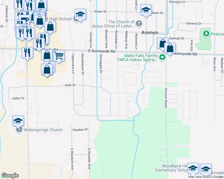 map of restaurants, bars, coffee shops, grocery stores, and more near 3091 Willowwood Circle in Ammon