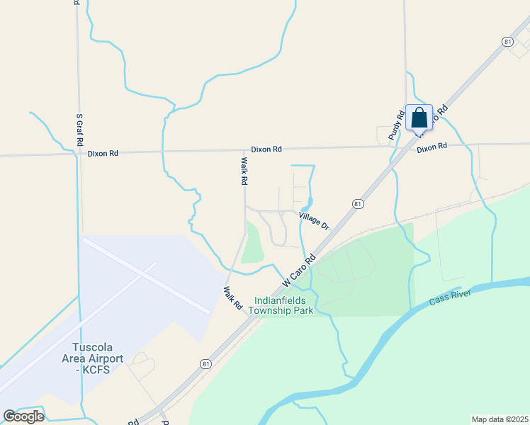 map of restaurants, bars, coffee shops, grocery stores, and more near 2106 West Evergreen Drive in Caro